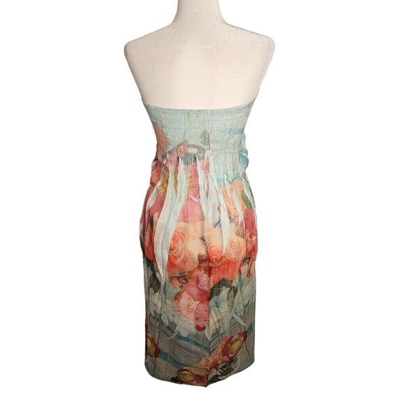 Lapis Dress One Size Floral Print Off Shoulder Strapless Blue Bubble Dress - Picture 2 of 11